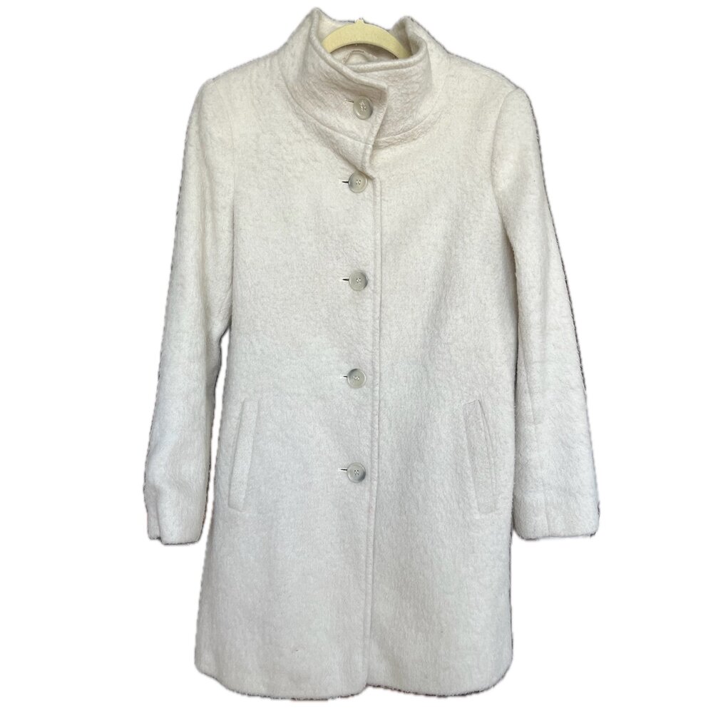 DKNY Cream Wool Blend Funnel Neck Coat - Size 12